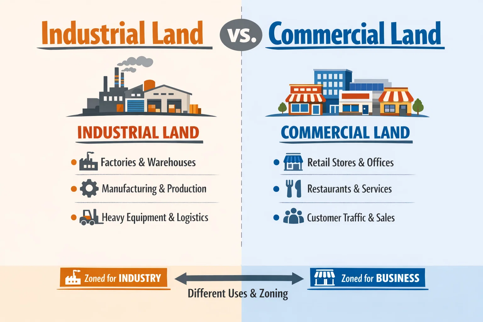 Industrial Vs Commercial Land Difference Infographic
